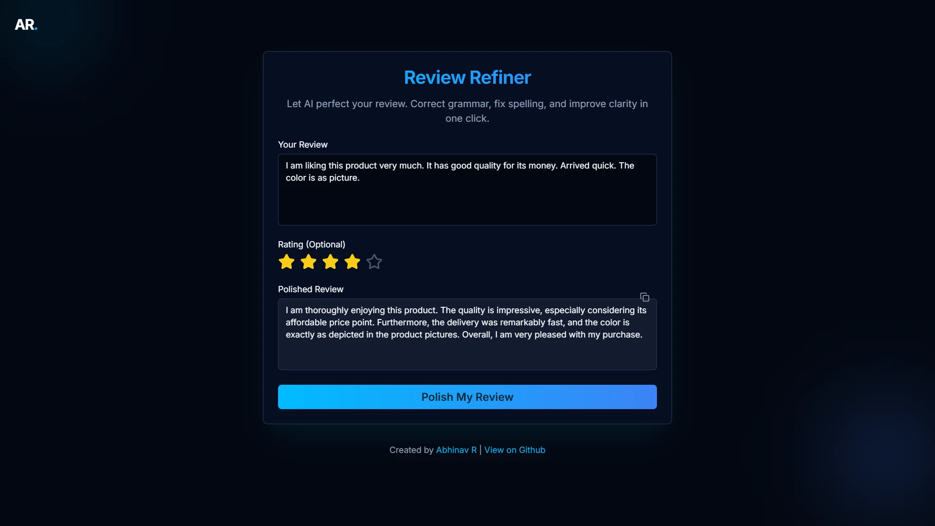 Preview of Review Refiner